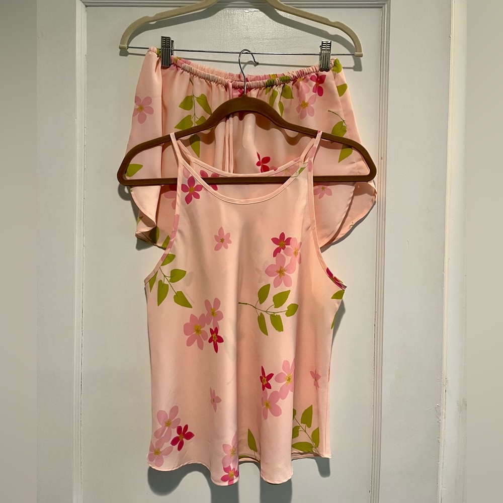 Josie by Natori Two Piece Pink Floral Y2K Matching Sleep Set Shorts Tank Size M
